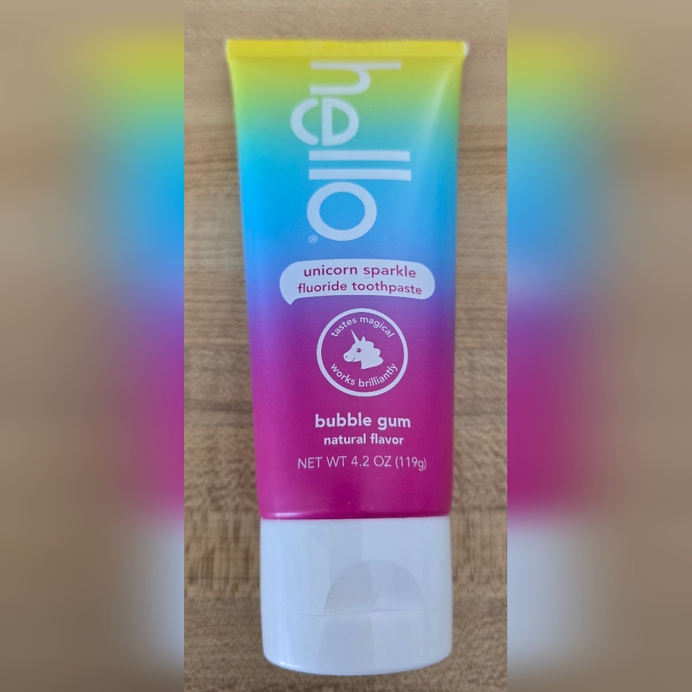 hello Unicorn Sparkle Kids Fluoride Toothpaste Natural Bubble Gum Flavor Sealed